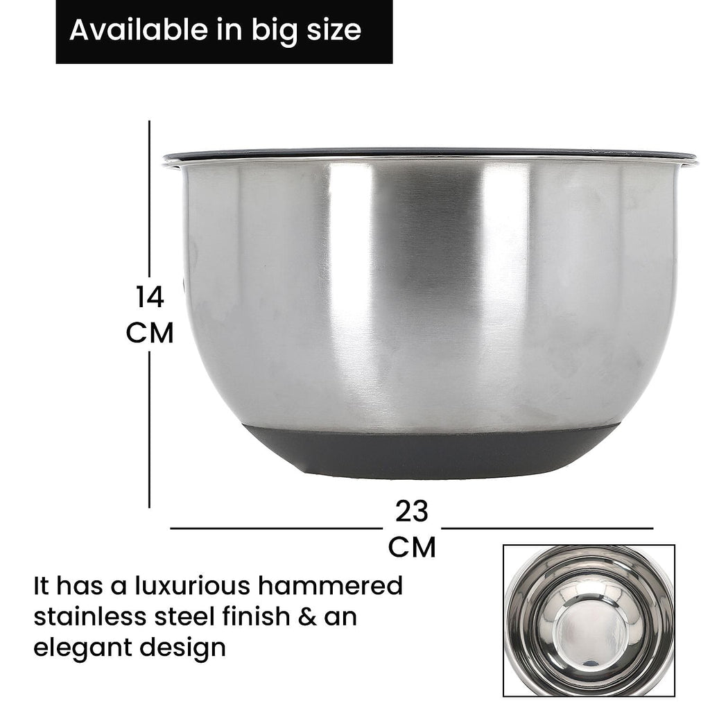 Splash Bowl with Antiskid Base with 3 Graters (Size 20x16 cm) - Silver