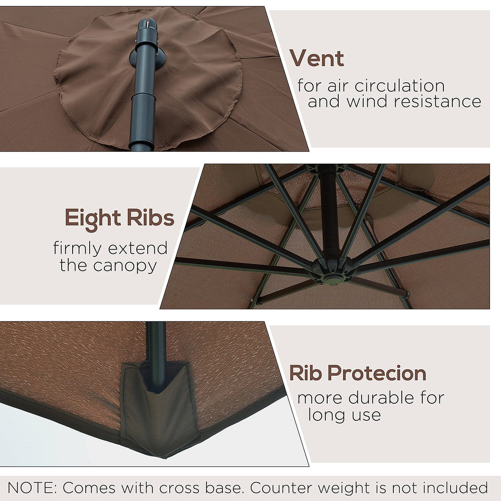 Outdoors Parasol Open and Close with Crank  (Size 330x292x262 cm) - Brown