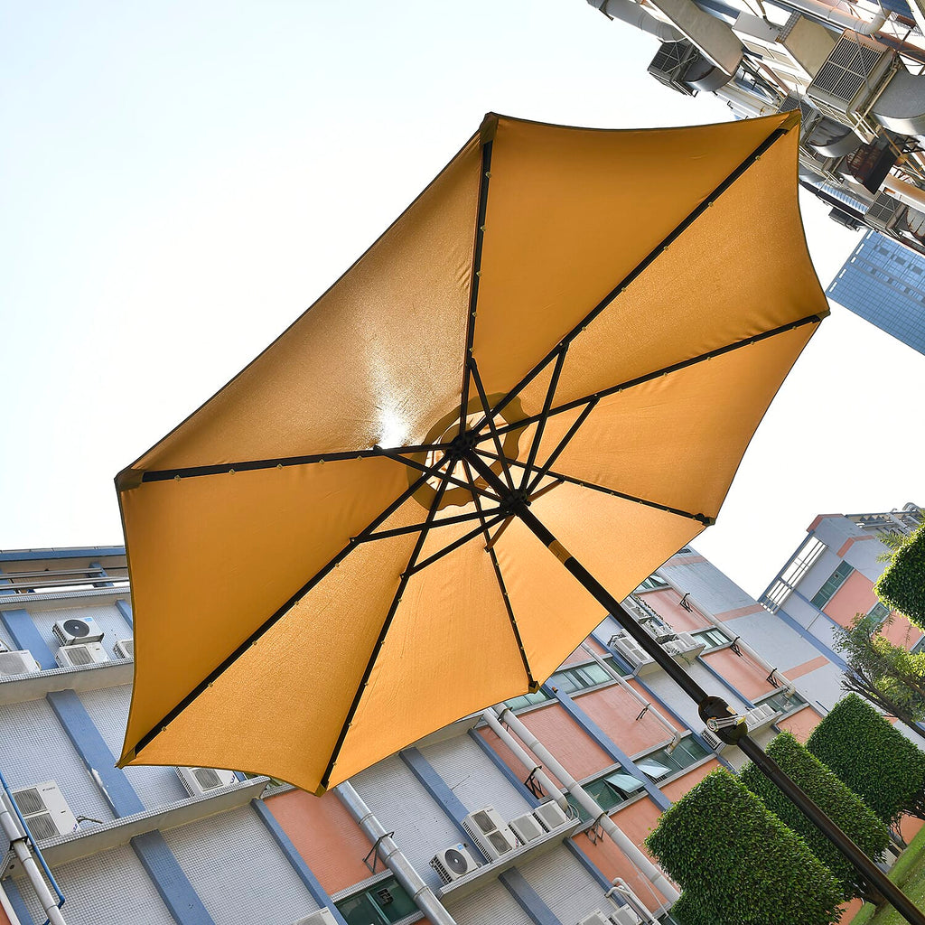 Outdoor Parasol with Solar LED Lights and Solid Base, 2.7m Diameter, 2.5m height - Beige