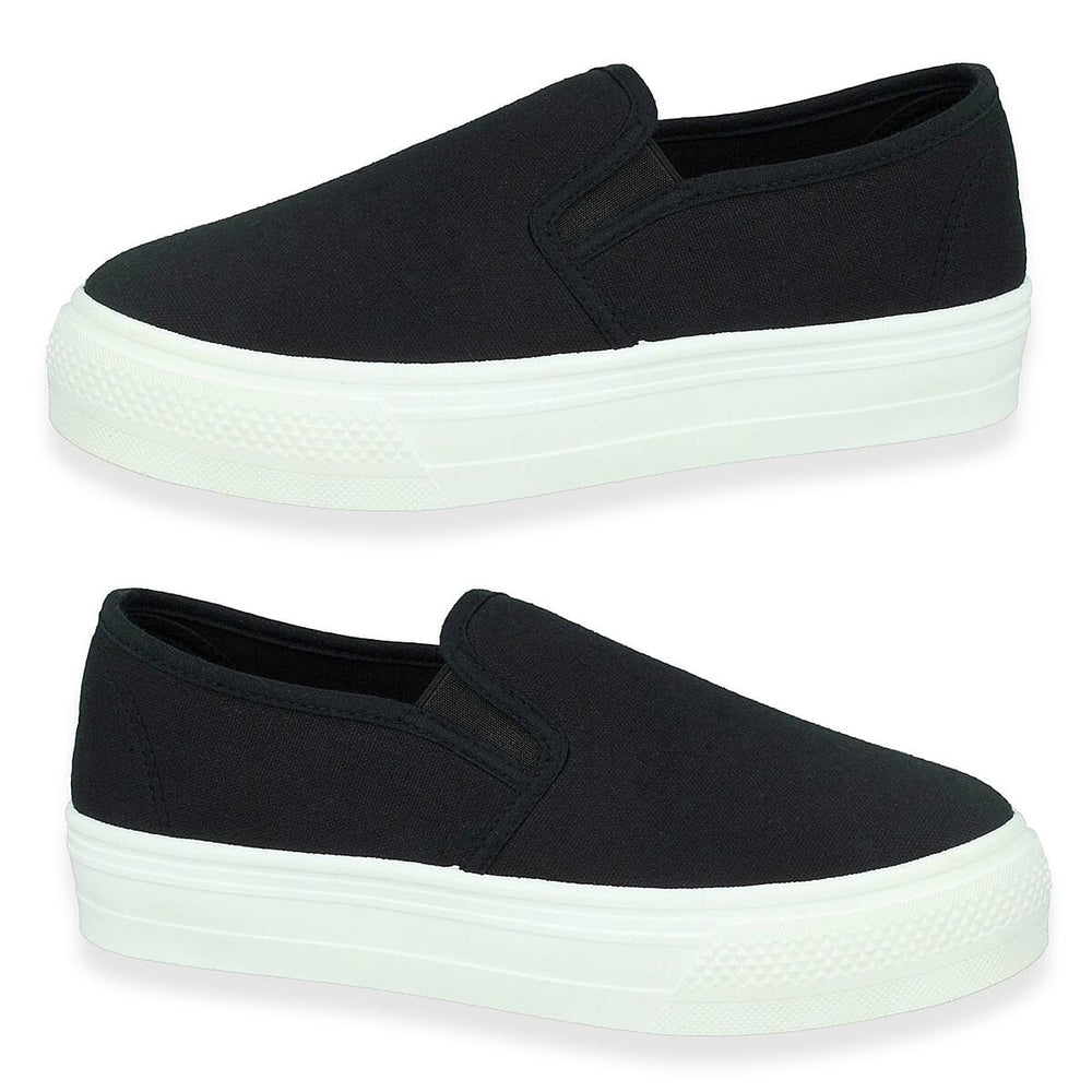 Spot On Collection Canvas Slip-On Shoes With Platform Sole (Size 3) - Black