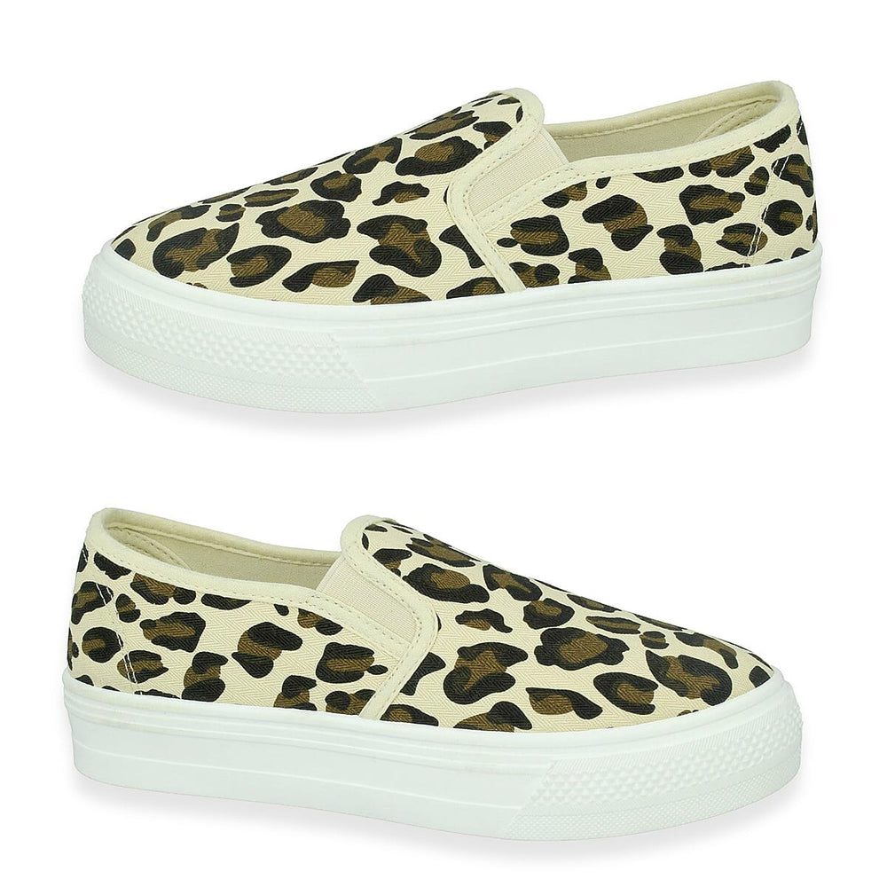 Spot On Collection Leopard Print Canvas Slip-On Shoes With Platform Sole (Size 6) - Leopard