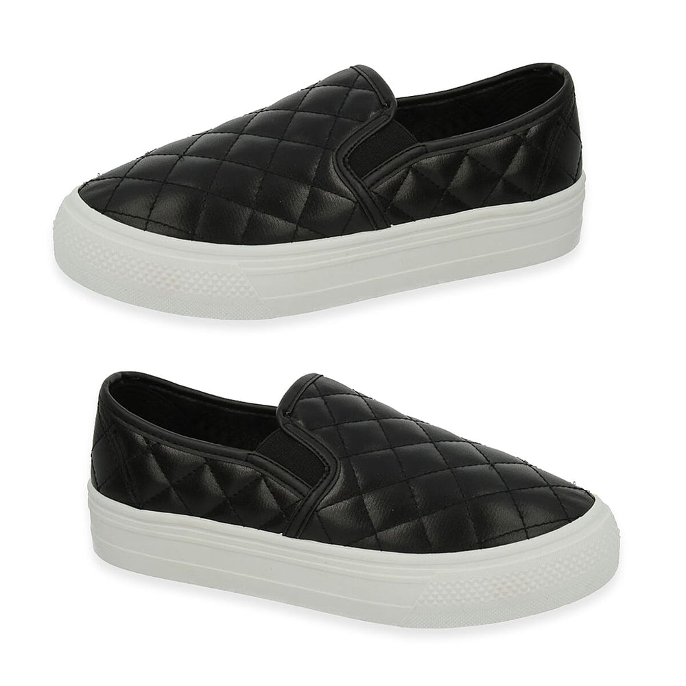 Spot On Collection Quilted Slip-On Trainers With Platform Sole (Size 4) - Black