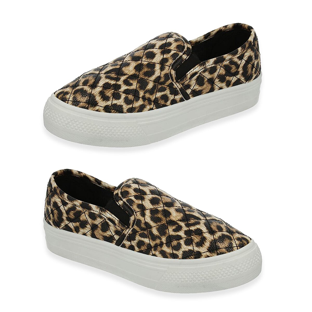 Spot On Collection Quilted Slip-On Trainers With Platform Sole (Size 6) - Leopard