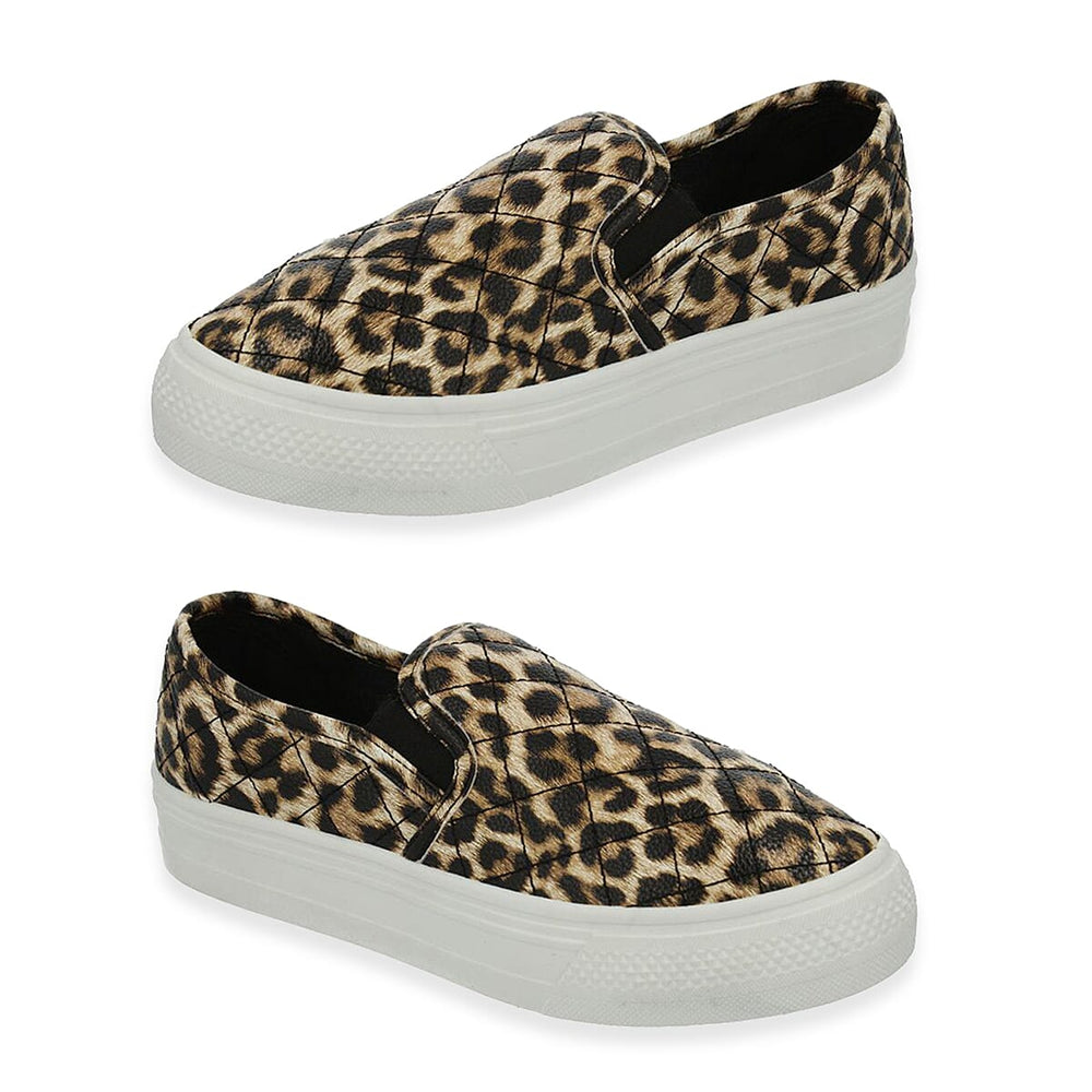 Spot On Collection Quilted Slip-On Trainers With Platform Sole (Size - 9) - Leopard