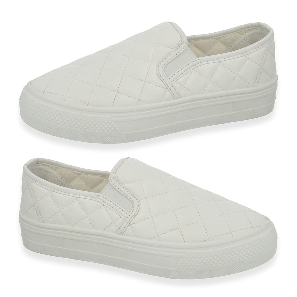 Spot On Collection Quilted Slip-On Trainers With Platform Sole (Size - 9) - White