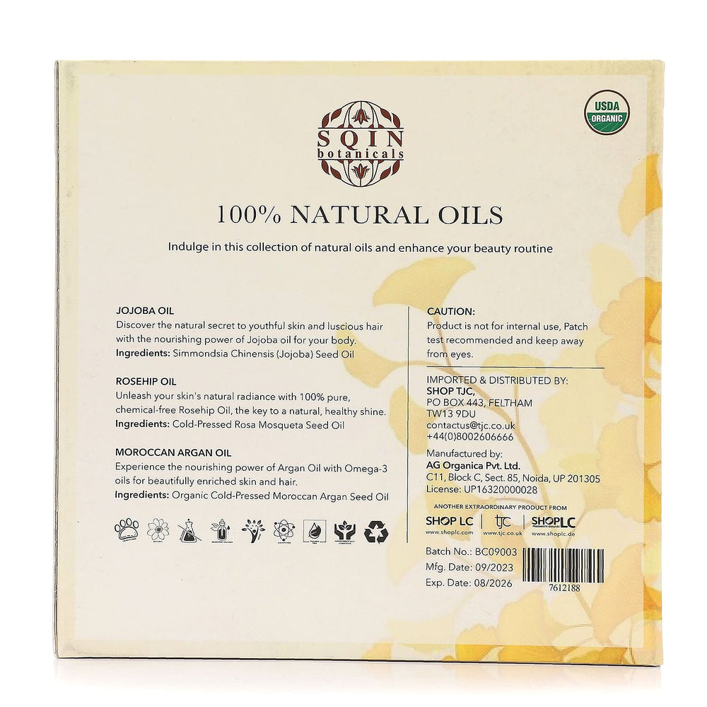 MONDAY MEGA DEAL - Sqin Botanicals Set of 3 Oils - Moringa Oil,  Argan Oil & Rosehip Oil (30ml each)