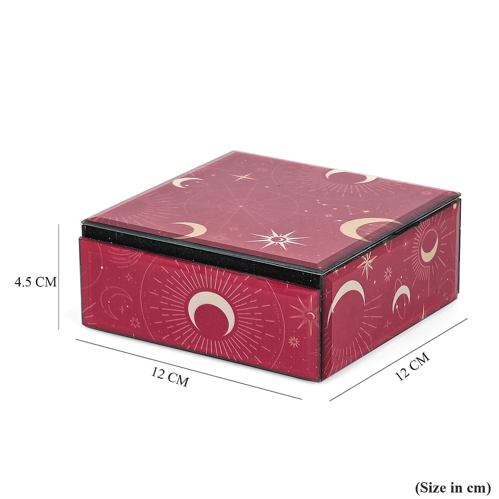 Square Glass Jewellery Box (Size 12x12x4.5 cm) - Red