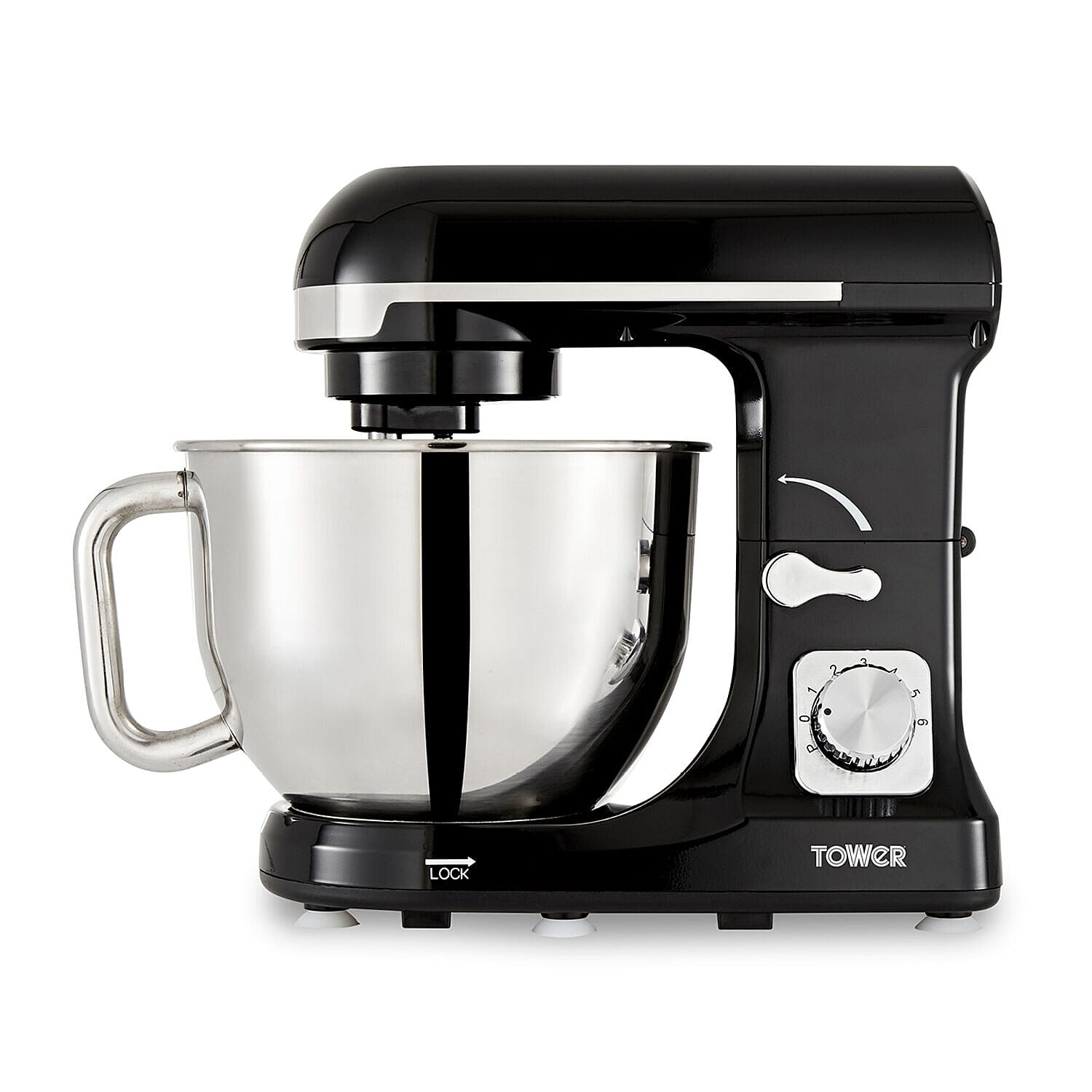 Tower Stand Mixer with 5L Stainless Steel Bowl And Dough Hook, Beater and Balloon Whisk - 1000w - Black