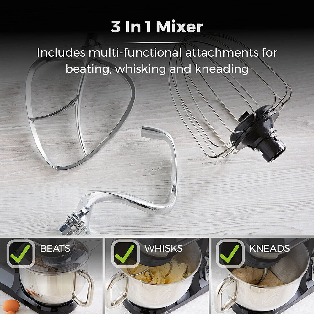 Tower Stand Mixer with 5L Stainless Steel Bowl And Dough Hook, Beater and Balloon Whisk - 1000w - Black