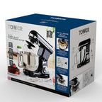 Tower Stand Mixer with 5L Stainless Steel Bowl And Dough Hook, Beater and Balloon Whisk - 1000w - Black