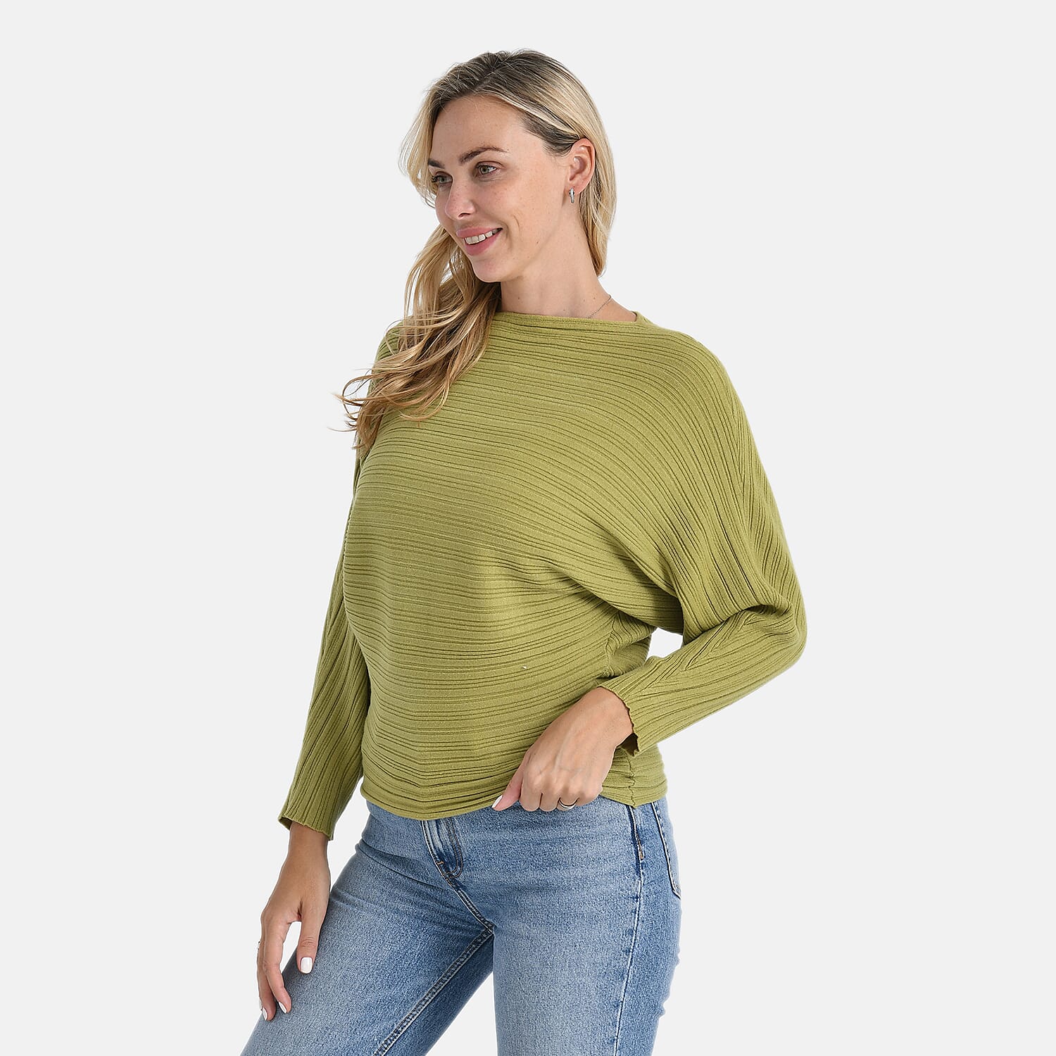 Styled by Boat Neck Batwing Jumper (One Size) - Green