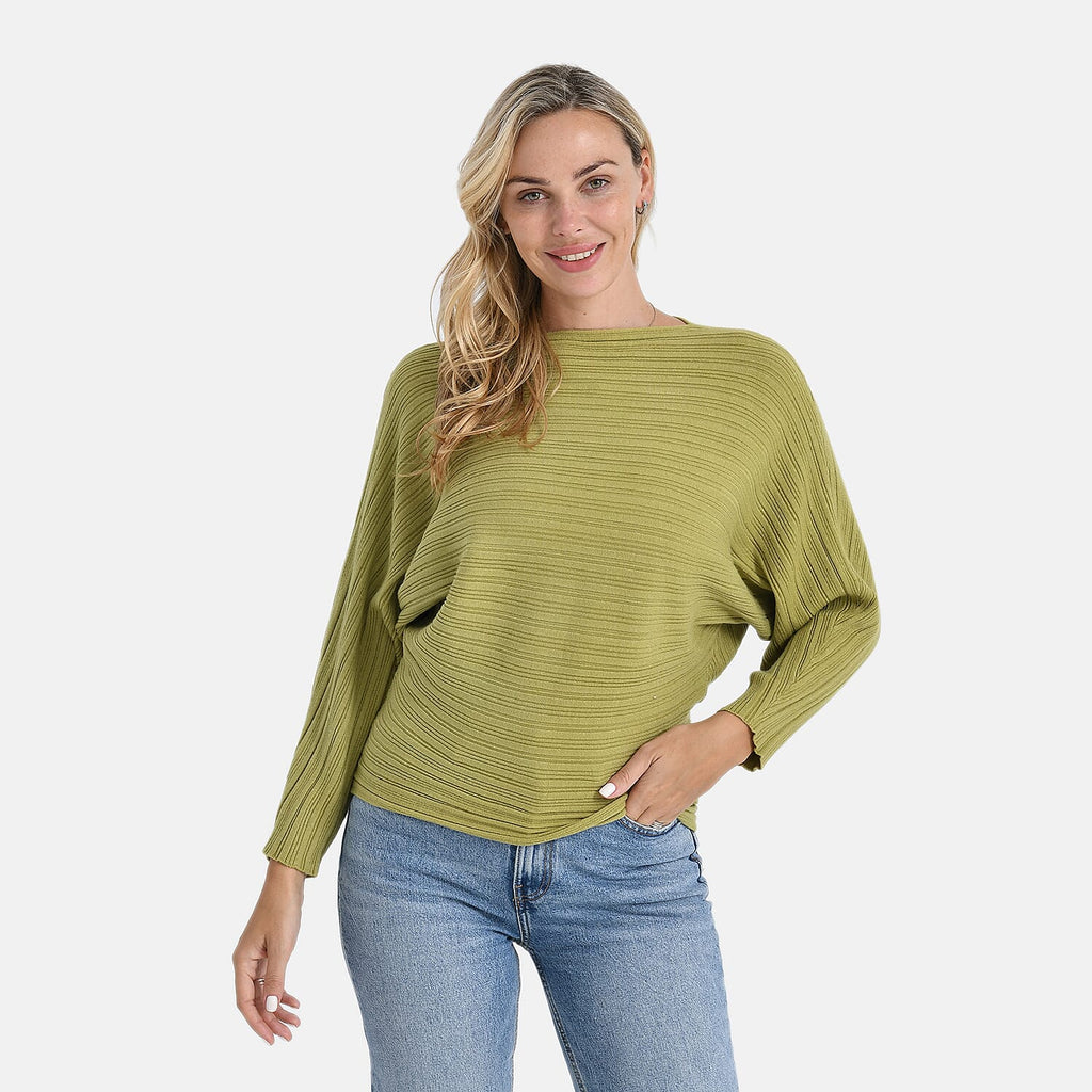 Styled by Boat Neck Batwing Jumper (One Size) - Green
