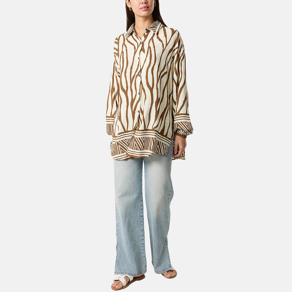 Statement Zebra Print Button-Down Top (One Size) - Brown
