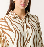 Statement Zebra Print Button-Down Top (One Size) - Brown