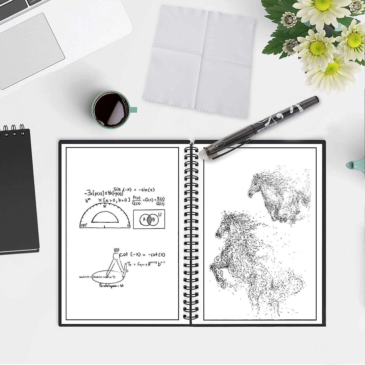 A5 Smart Reusable Forever Notebook (40 Sheets) with Erasable Pen and Wiper- Black