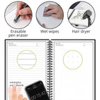 A5 Smart Reusable Forever Notebook (40 Sheets) with Erasable Pen and Wiper- Black