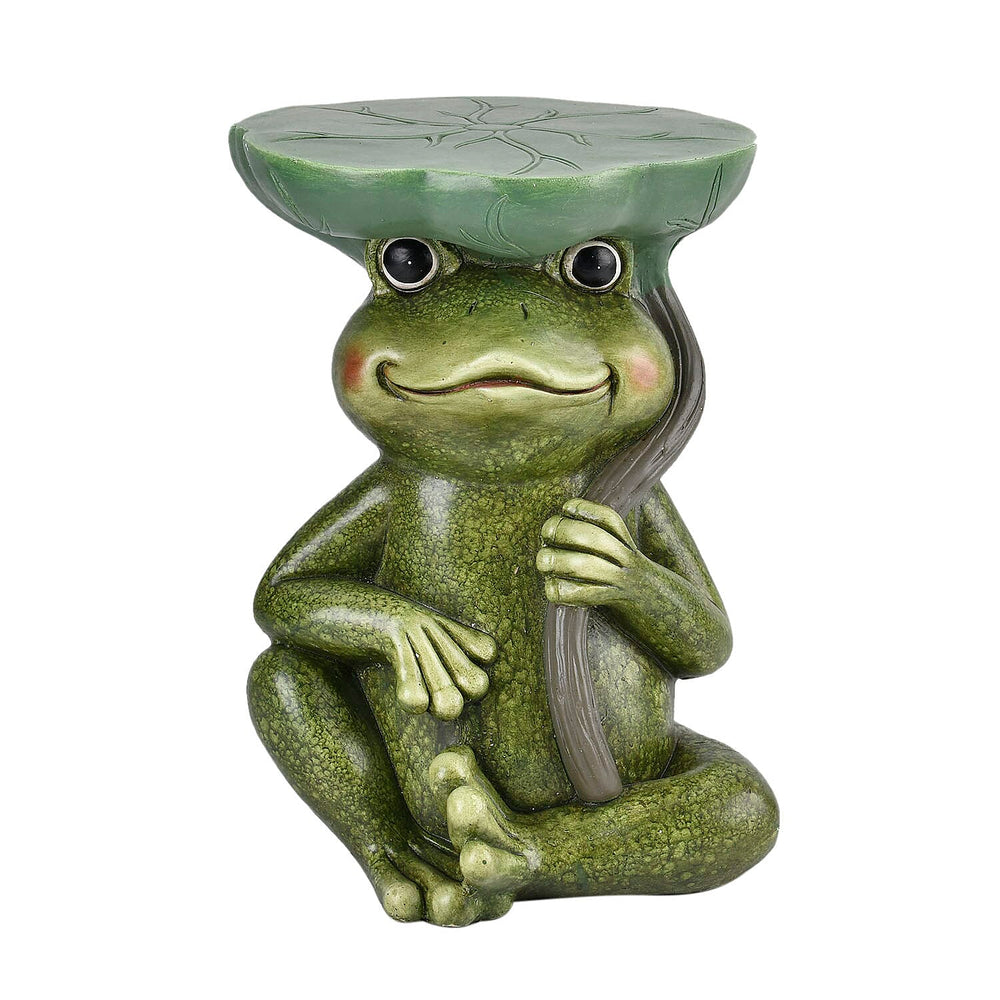 Charming Magnesium Oxide Frog Stool with Lily Pad Top - Garden Decoration (Size 32x30x42 cm) - Green