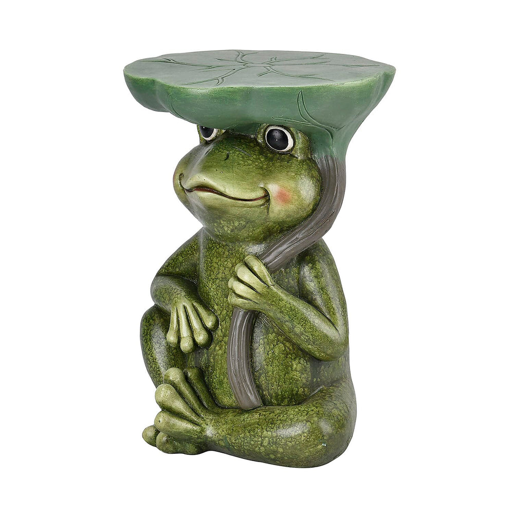Charming Magnesium Oxide Frog Stool with Lily Pad Top - Garden Decoration (Size 32x30x42 cm) - Green