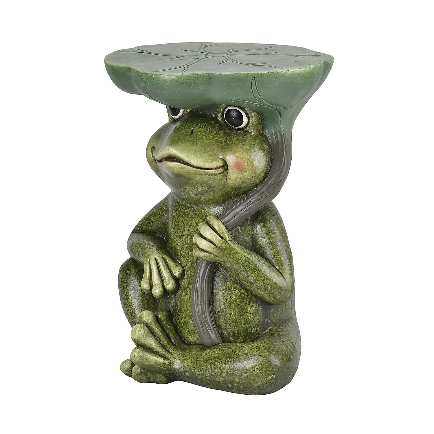 Charming Magnesium Oxide Frog Stool with Lily Pad Top - Garden Decoration (Size 32x30x42 cm) - Green