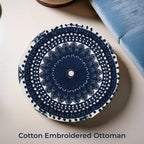 Cotton Ottoman With Embroidery (Size 40x25 cm) - Blue