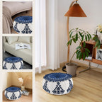 Cotton Ottoman With Embroidery (Size 40x25 cm) - Blue