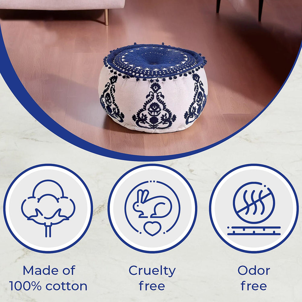 Cotton Ottoman With Embroidery (Size 40x25 cm) - Blue