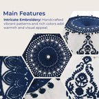 Cotton Ottoman With Embroidery (Size 40x25 cm) - Blue