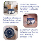Cotton Ottoman With Embroidery (Size 40x25 cm) - Blue