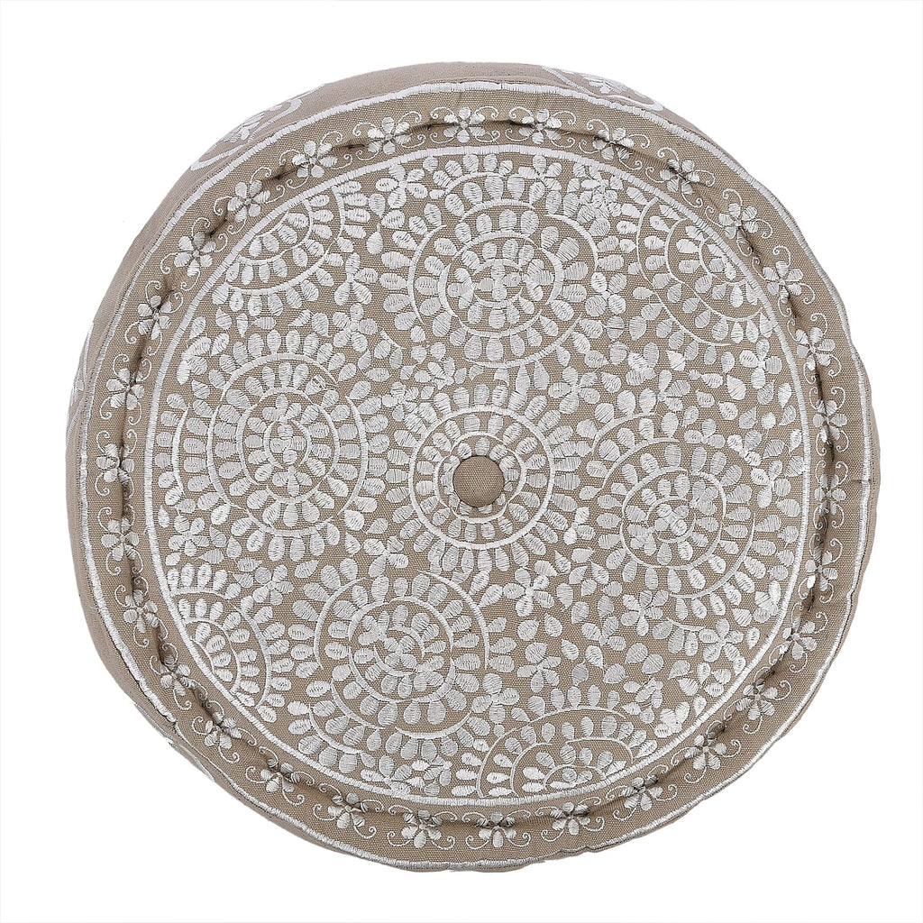 Cotton Ottoman With Embroidery (Size 40x25 cm) - White