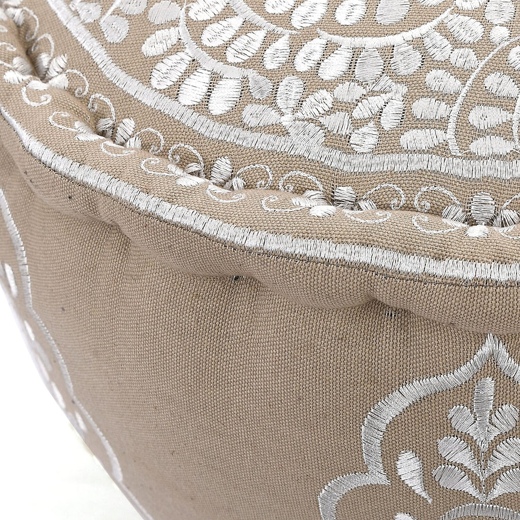 Cotton Ottoman With Embroidery (Size 40x25 cm) - White