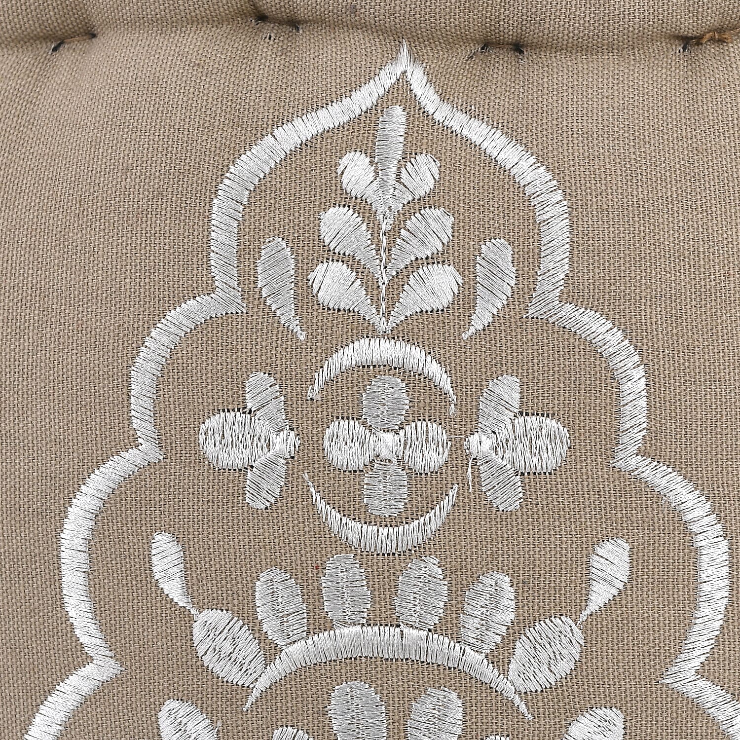 Cotton Ottoman With Embroidery (Size 40x25 cm) - White