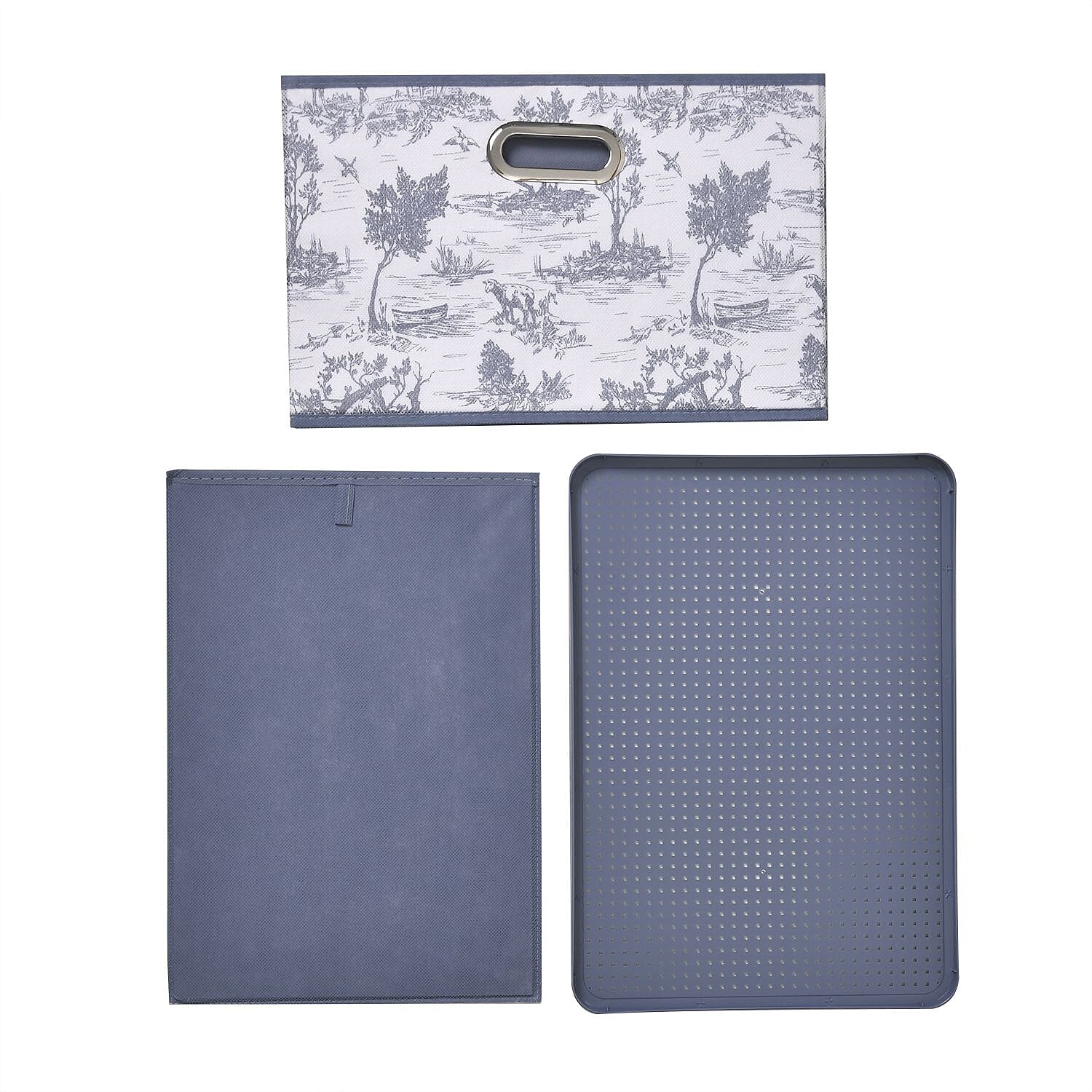 Set of 3 Foldable Storage Boxes (Size 26x17x17 cm) - Blue