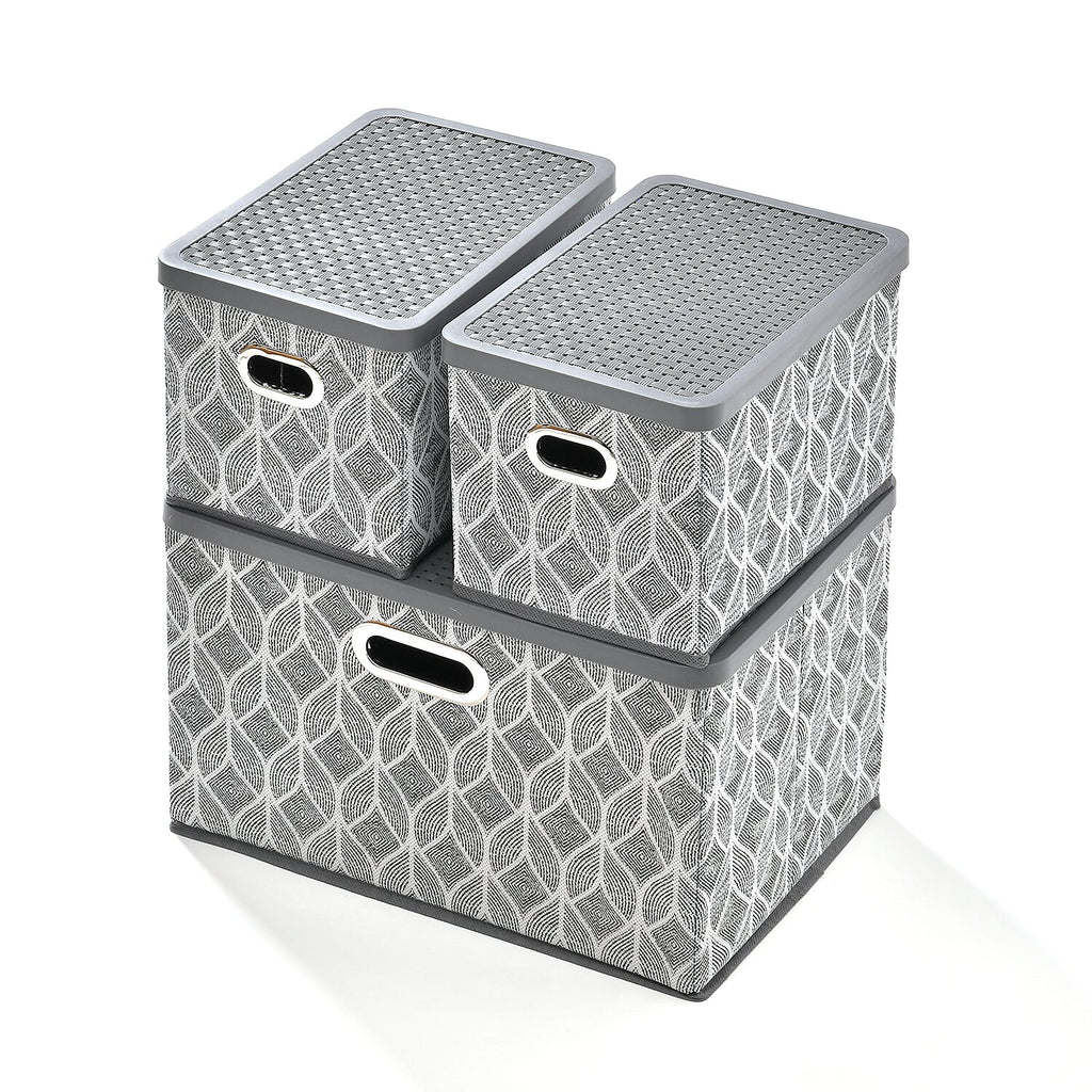 Set of 3 Foldable Storage Boxes (Size 26x17x17 cm) - Grey