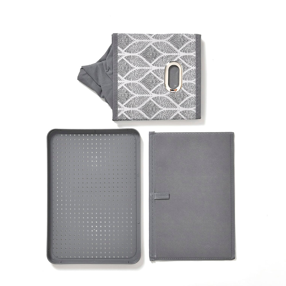 Set of 3 Foldable Storage Boxes (Size 26x17x17 cm) - Grey