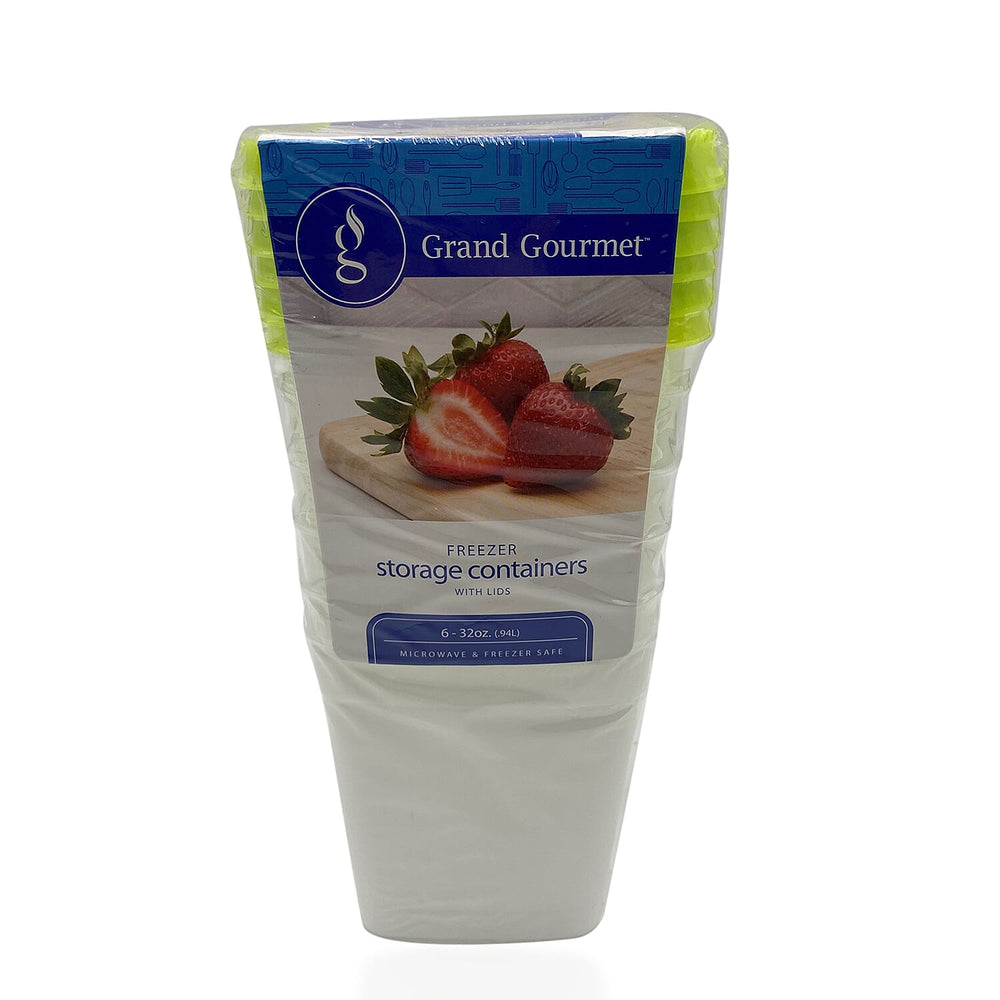 6x  Grand Gourmet Freezer Storage Containers - White. Microwave and Freezer Safe.