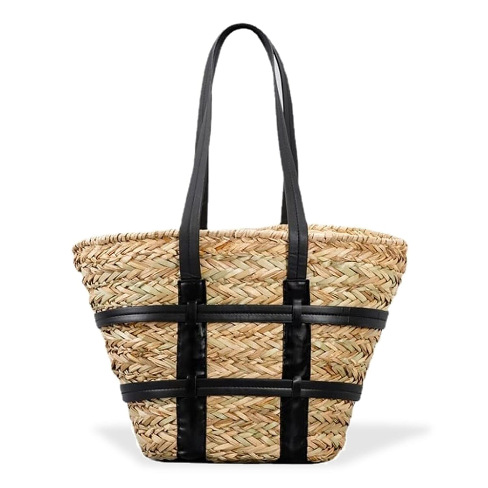 Leather Strap Belt Tote Bag - Black