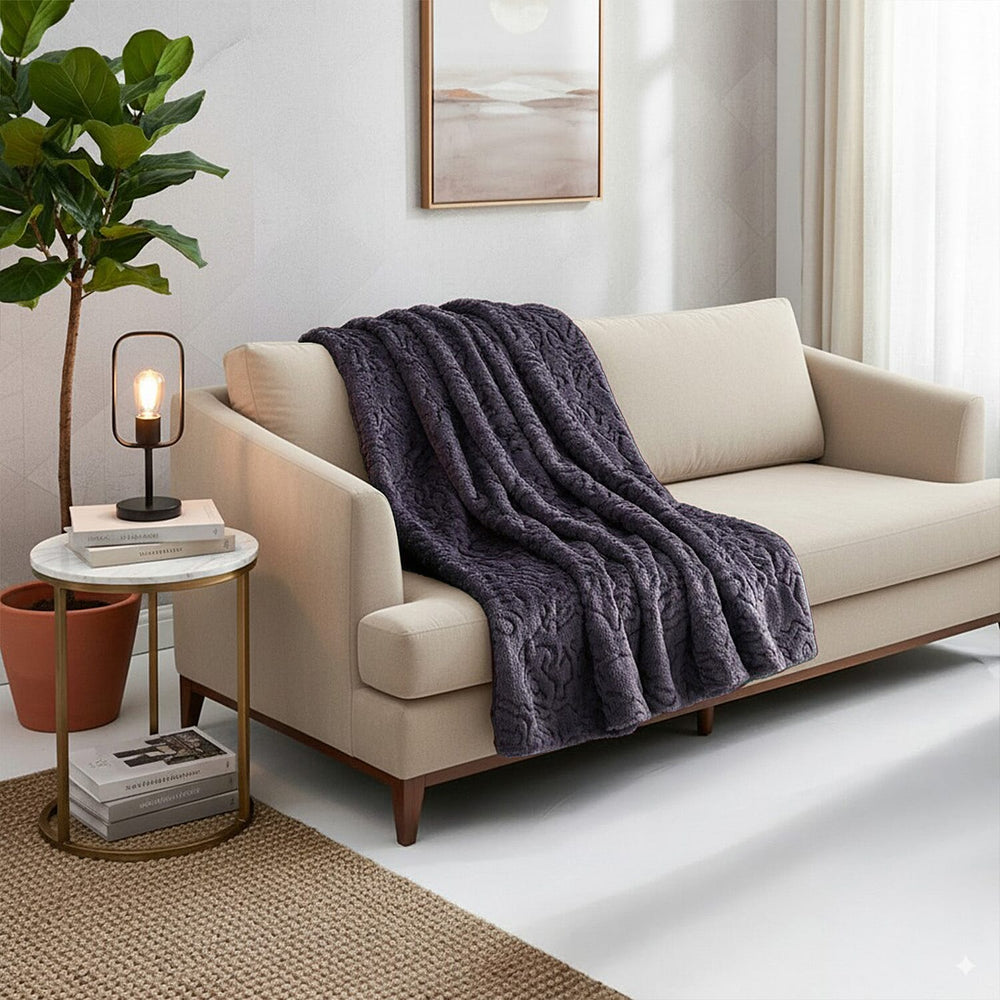 THE OPULENT LUXURY - HUSH HAVEN Ultra Soft - Warm Sumptuous Double Layer Sherpa Faux Fur Blanket 680 GSM (180 x 150 cm) - Amethyst