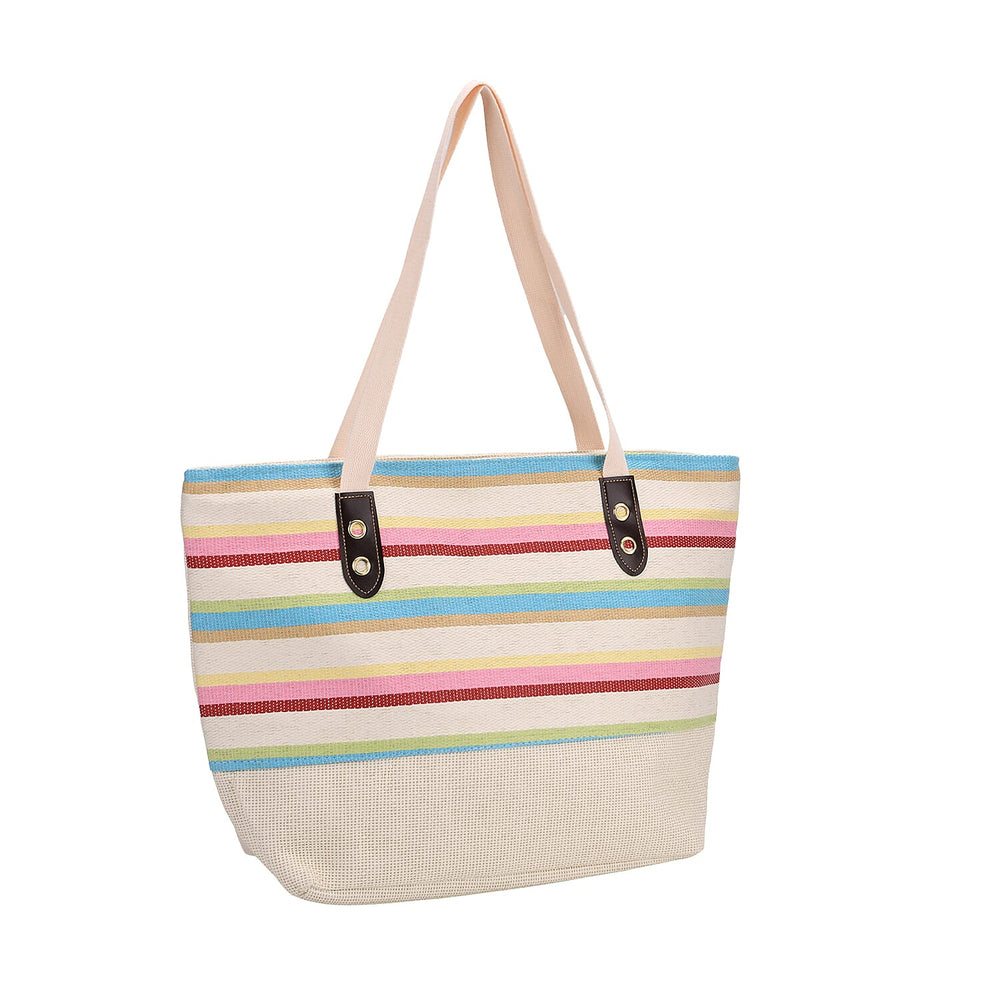 Set of 2- Blue Striped Pattern Tote Bag with Sun Hat (Visor) - Beach - Travel Ready