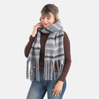 Striped Soft Touch Large Shawl with Tassel (180 x 50 cm) - Grey