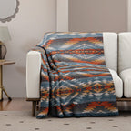 Striped Pattern Knitted Aztec Throw Cozy Blanket (50x70 inch) - Green & Orange