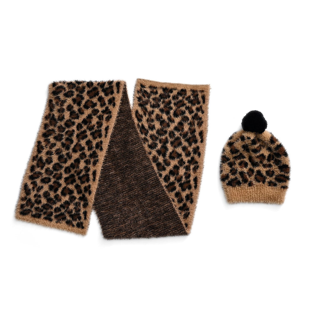 Styled By 2 Piece Leopard Print Scarf and Hat (One Size) - Brown