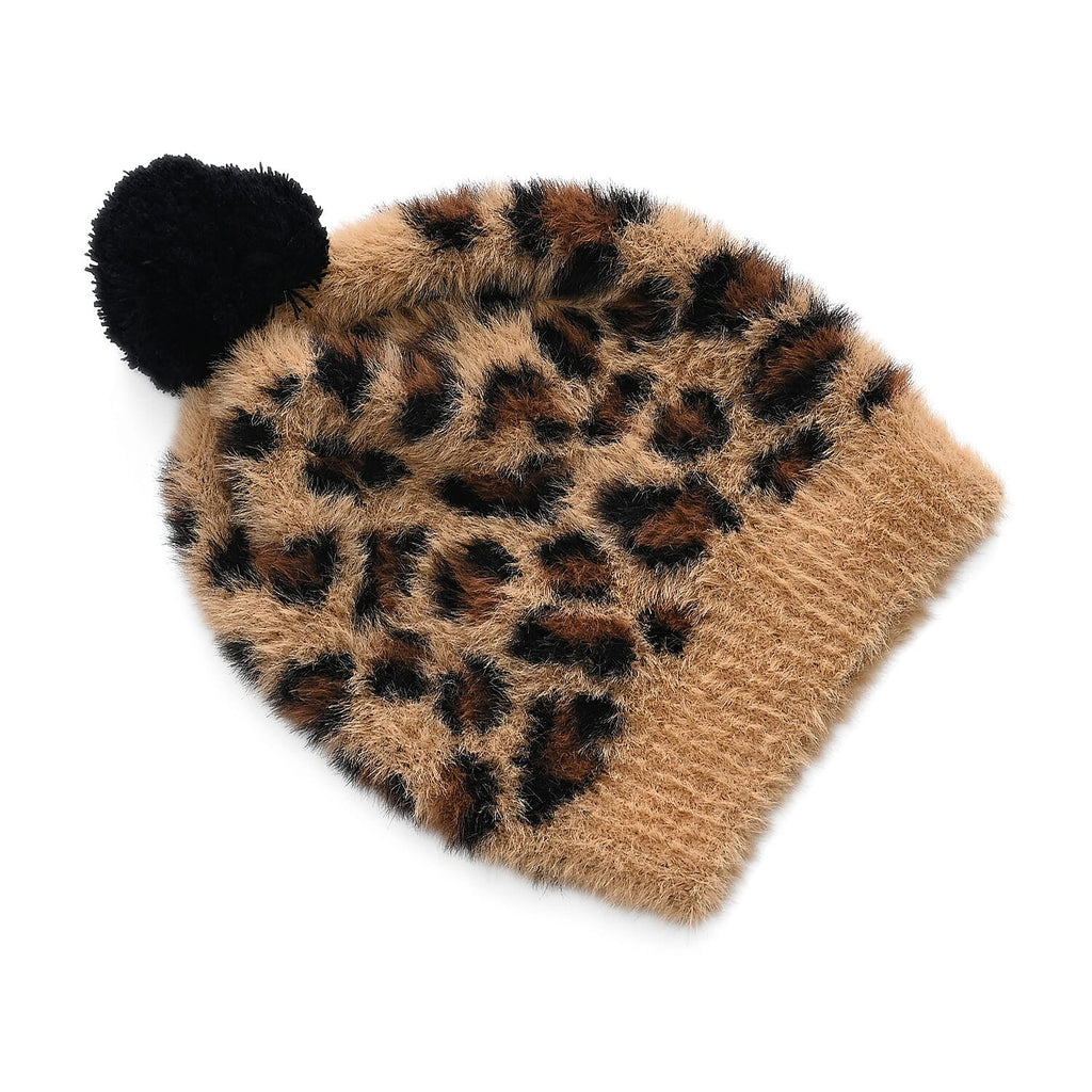 Styled By 2 Piece Leopard Print Scarf and Hat (One Size) - Brown