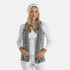 Designer Inspired -Styled By 2 Piece Leopard Print Scarf and Hat (One Size) - White