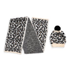 Designer Inspired -Styled By 2 Piece Leopard Print Scarf and Hat (One Size) - White