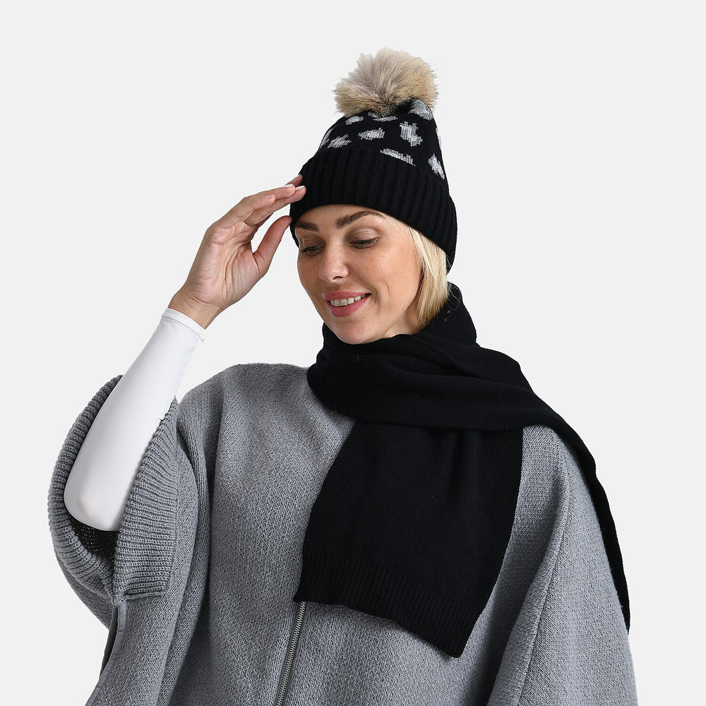 Styled By Two Piece Set Hat and Scarf - Black