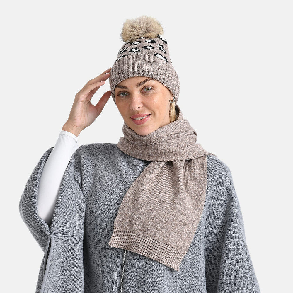 Styled By Two Piece Set Hat and Scarf - Light Brown