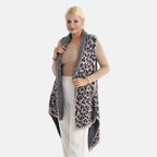 Styled By Leopard Print Sleeveless Waterfall Draped Cardigan (Fits UK 10-18) - Pink