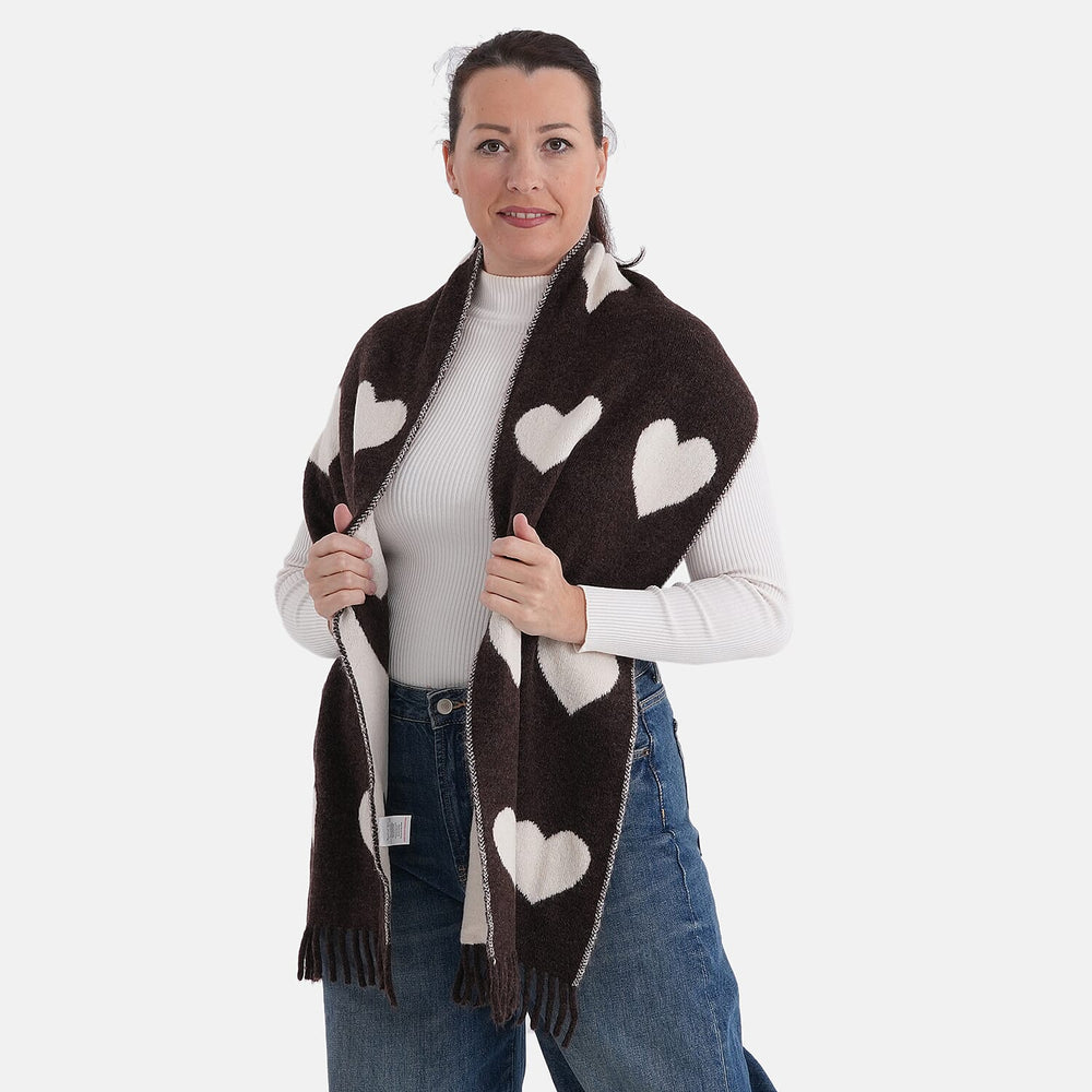 Styled By Heart Pattern Tassel Scarf (Size 200 X 30Cm) - Brown - White