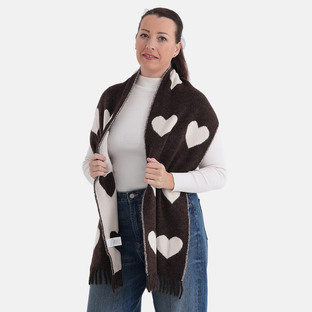 Styled By Heart Pattern Tassel Scarf (Size 200 X 30Cm) - Brown - White