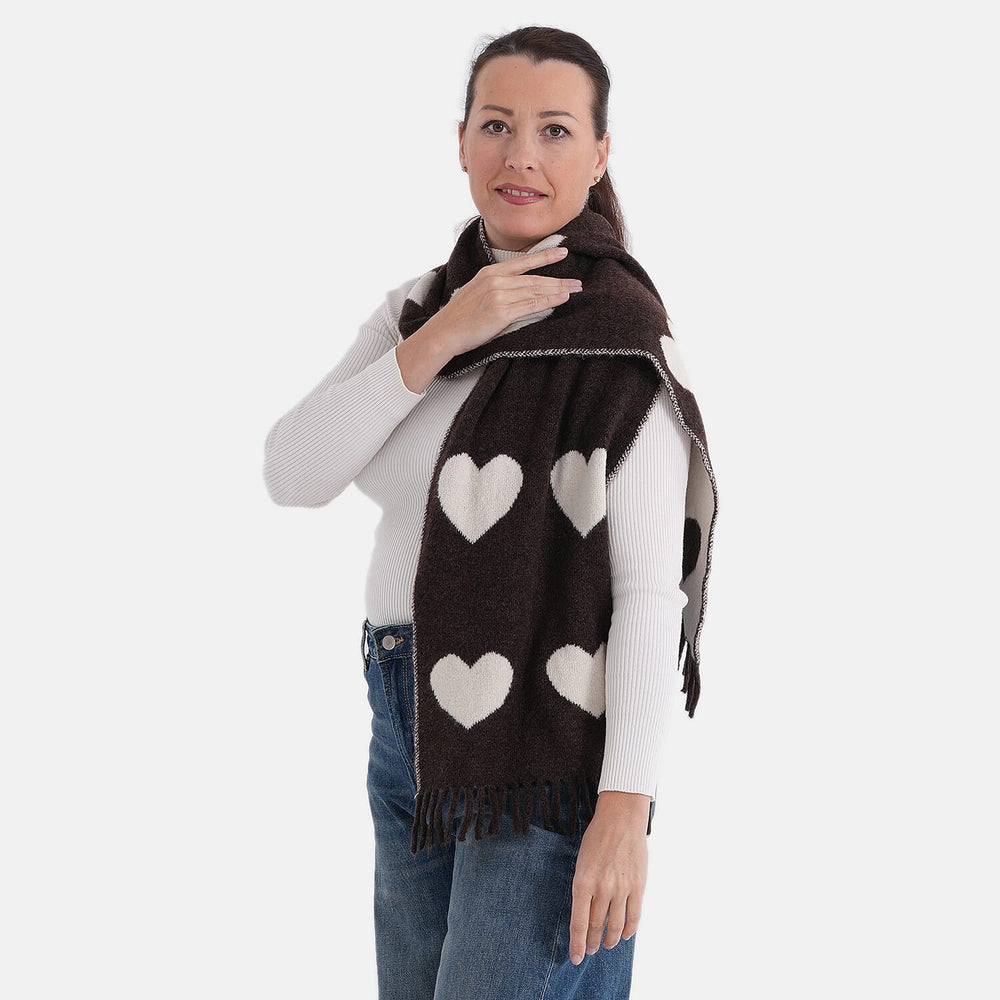 Styled By Heart Pattern Tassel Scarf (Size 200 X 30Cm) - Brown - White